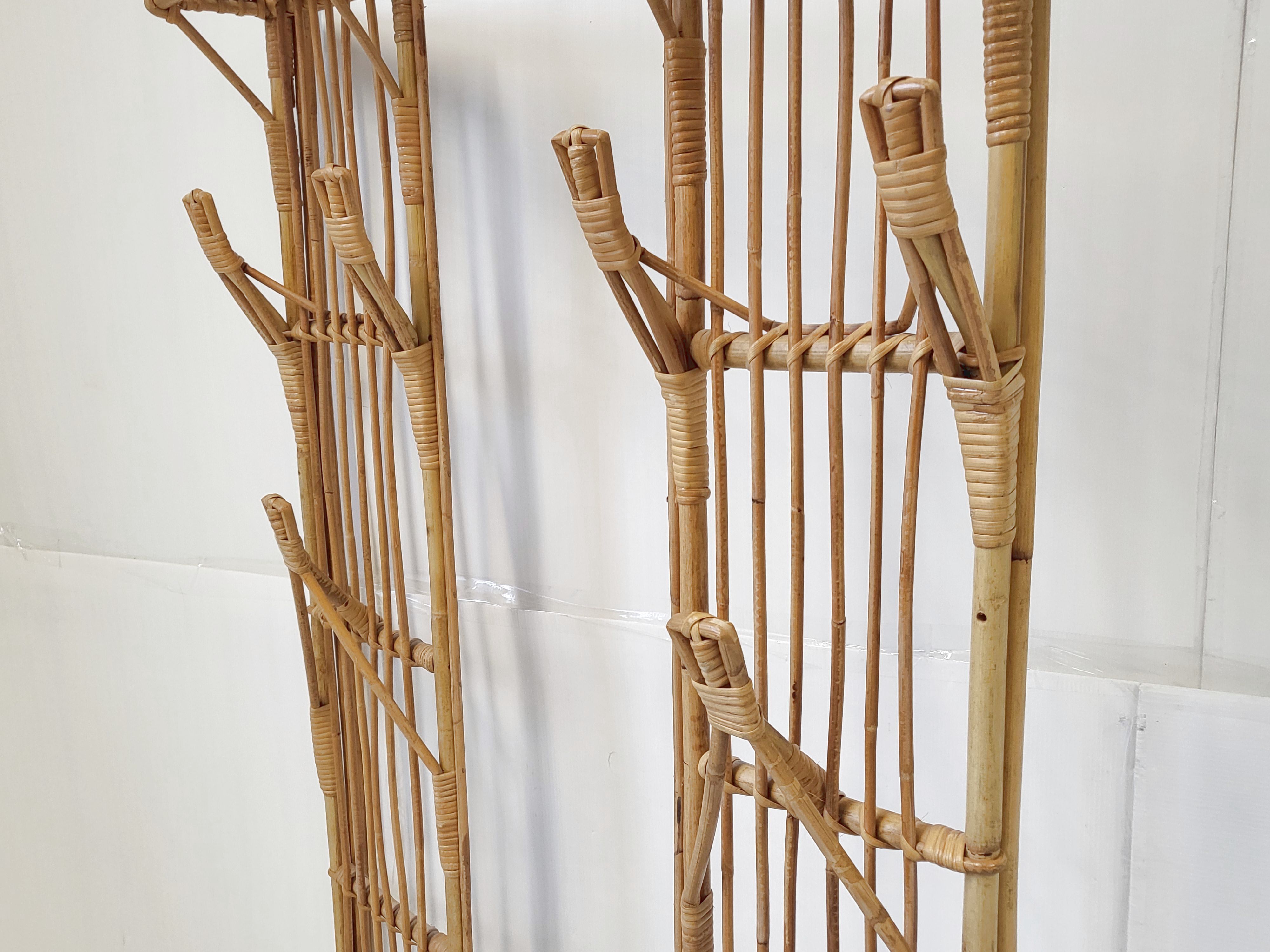 Rattan cloakroom coat rack 1950