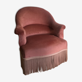 Pink vintage velvet toad armchair with fringes