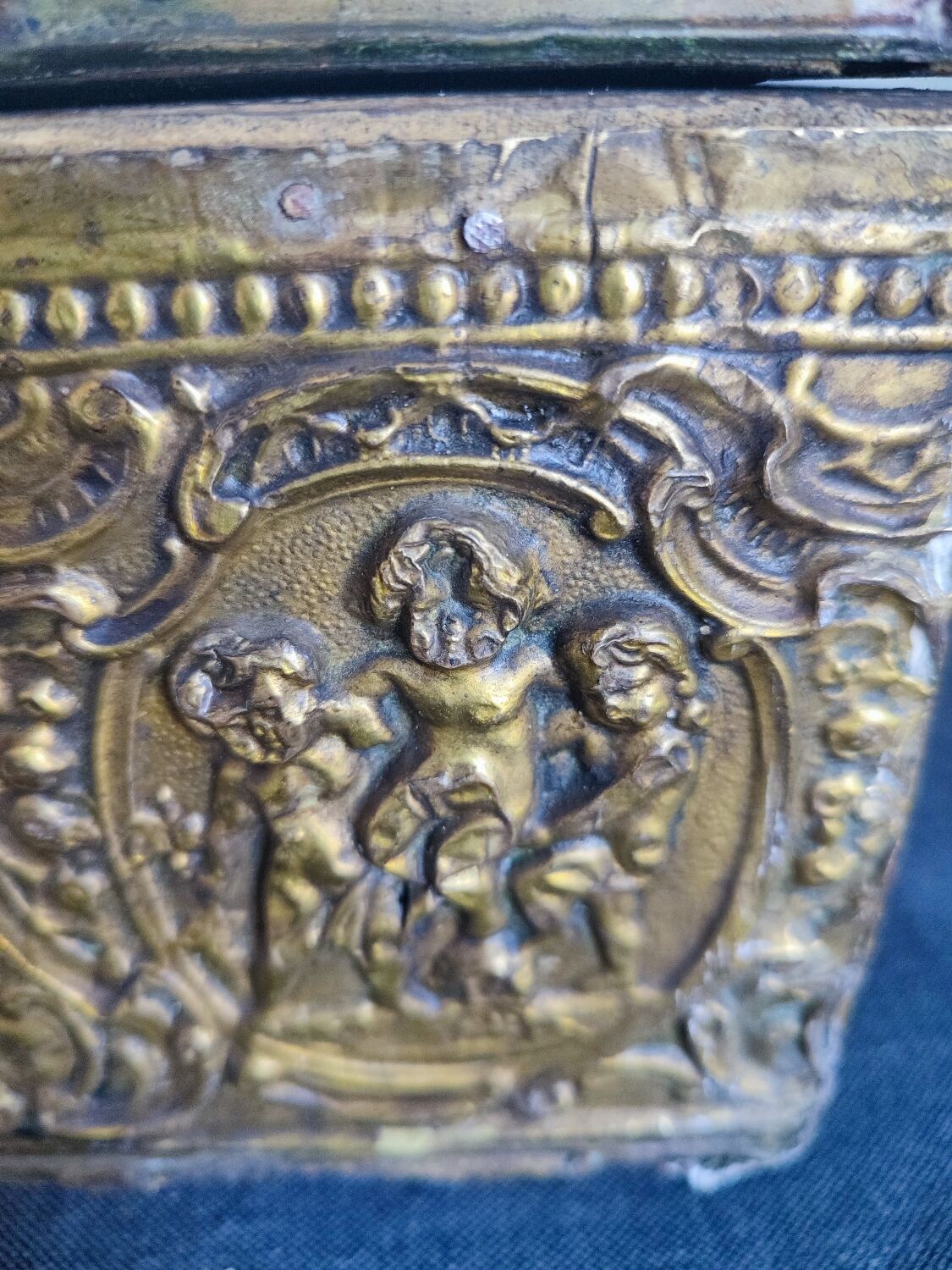 Old wooden box/casket covered with brass