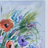 Aquarelle Nouredine signature à identifier nature morte bouquet de fleurs