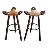Pair of vintage Spanish brutalist bar stools 1970s