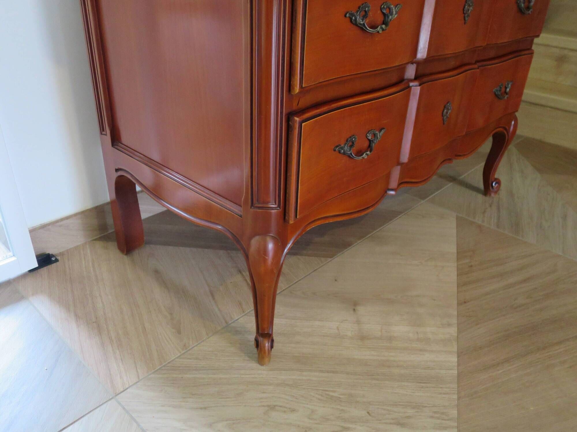 3-drawer chest of drawers in Louis XV style cherry wood, 1980s