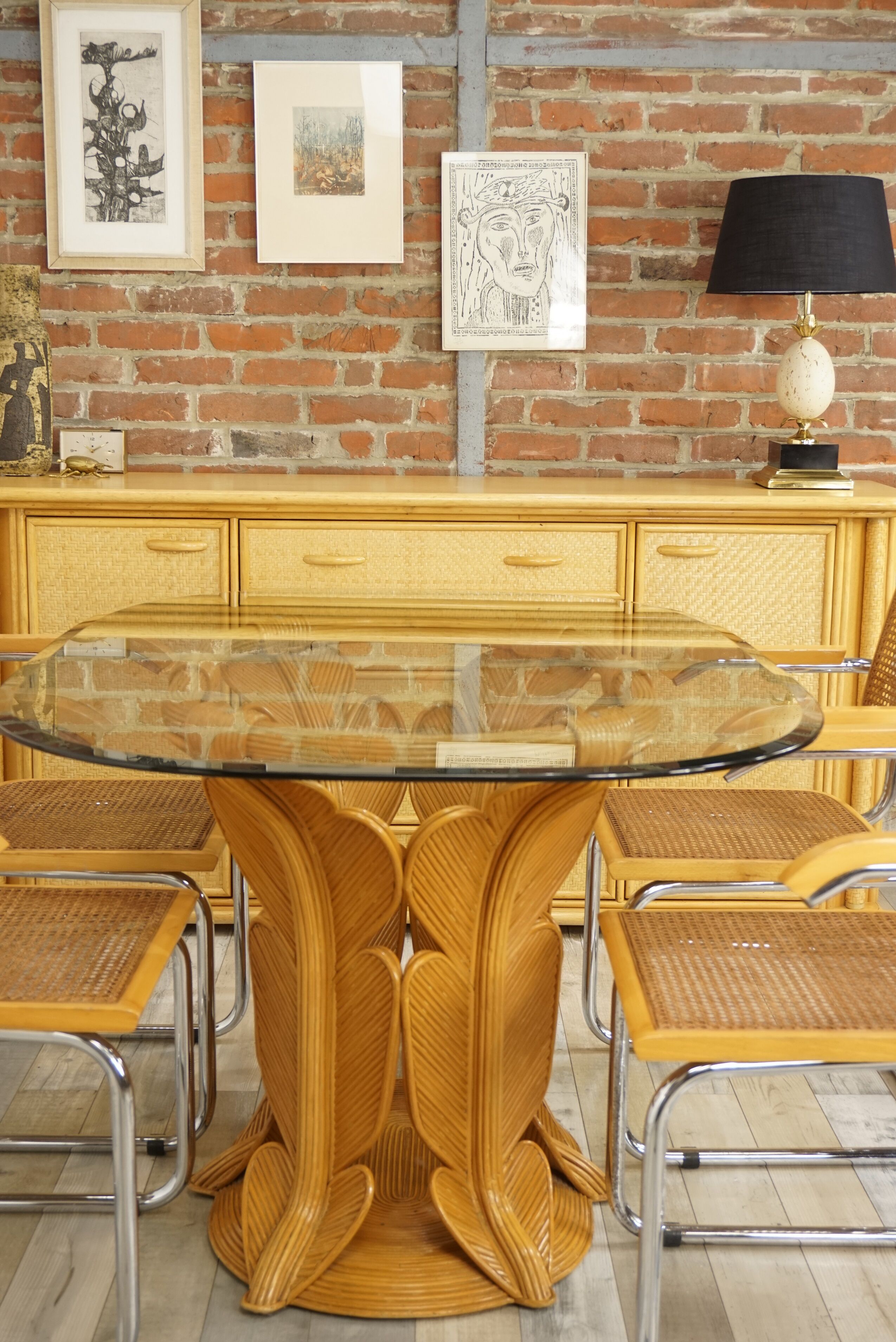 Wooden and rattan sideboard