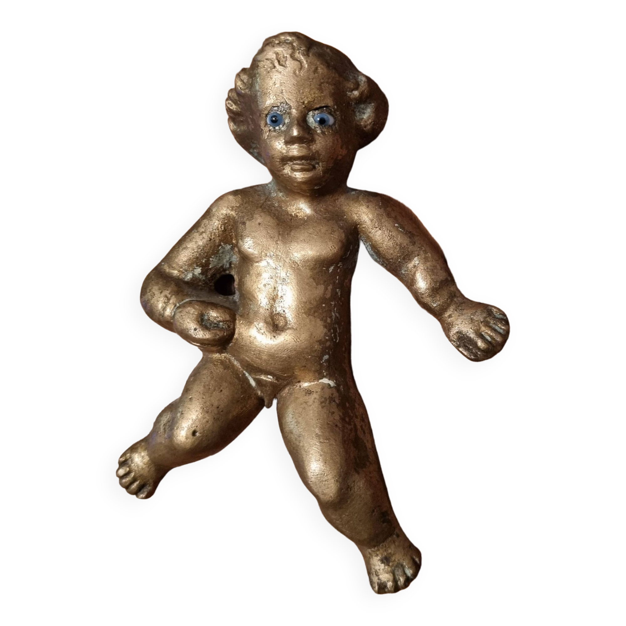 Rare bronze child statuette with blue eyes