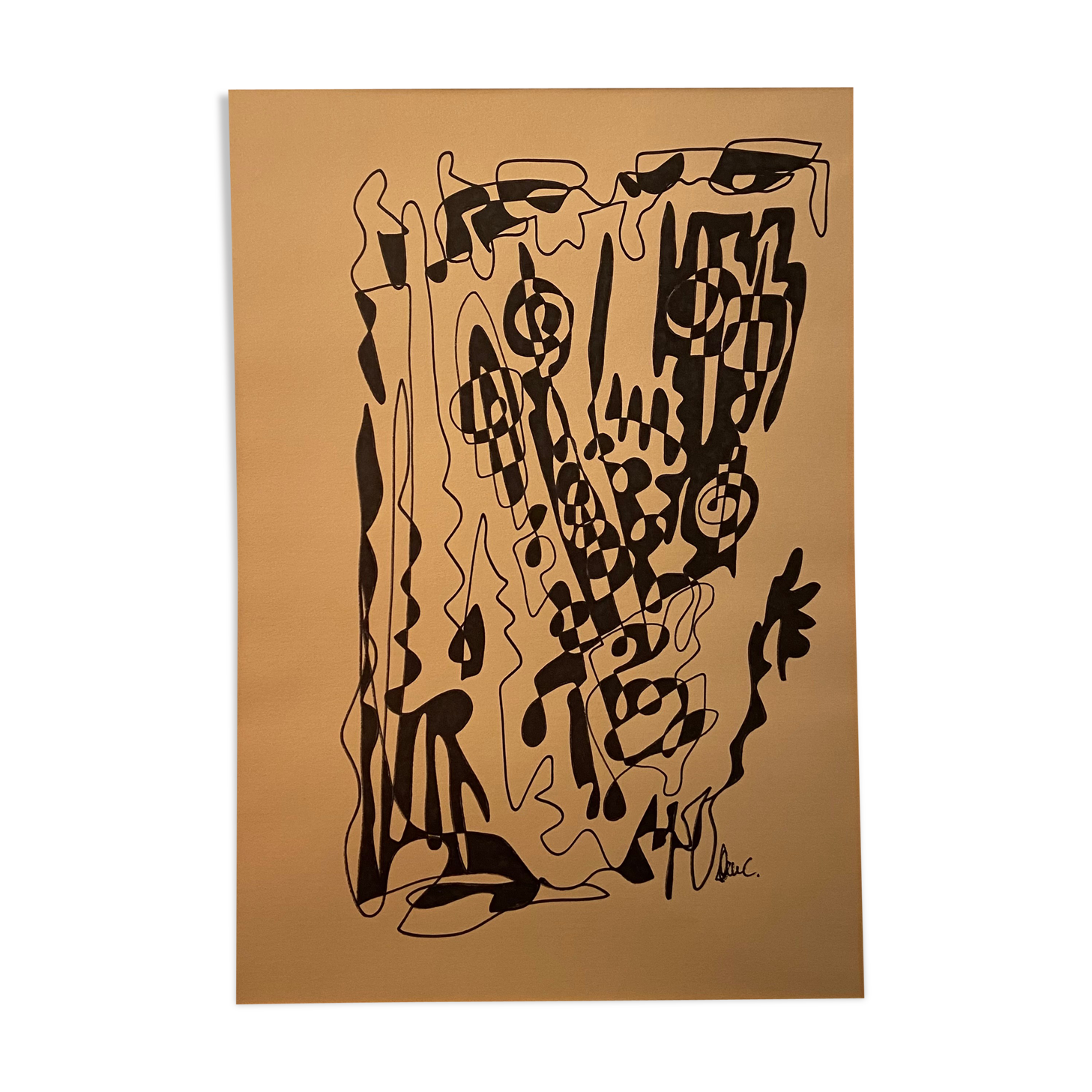 Ink drawing, signed abstraction