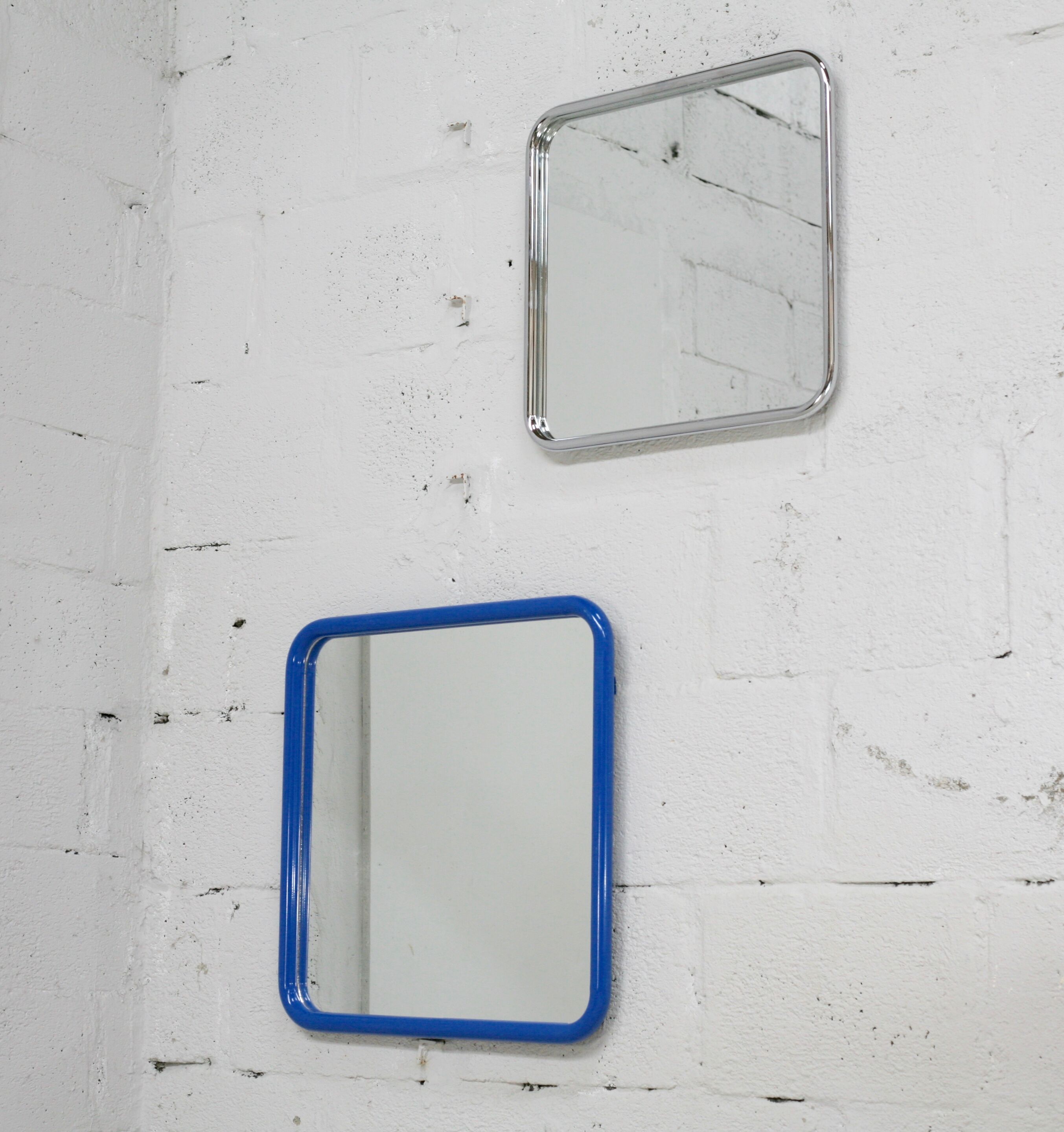 Pair of tubular steel mirrors, france, circa 1970