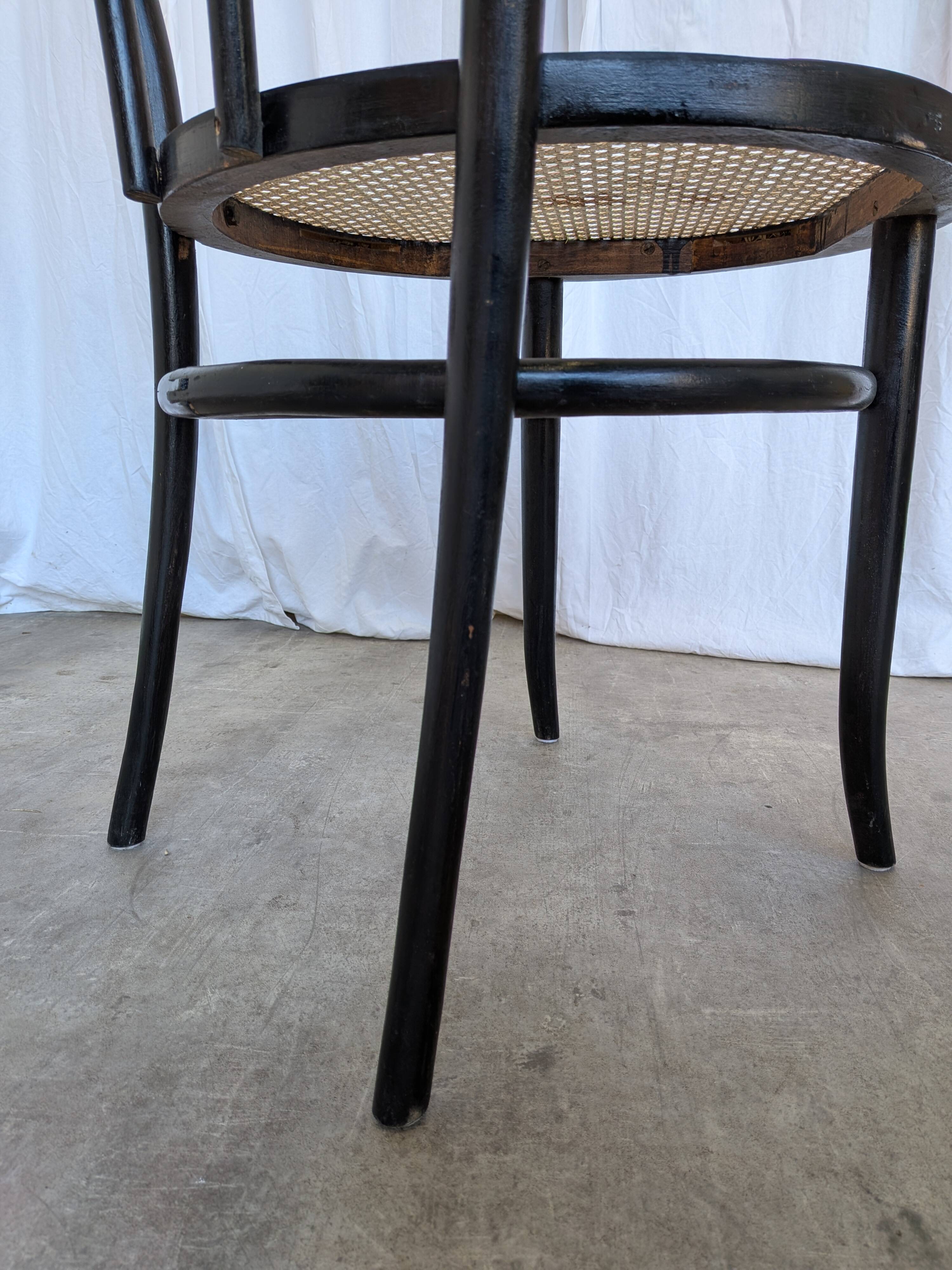 Vintage Thonet Style Dining Chair: Black Bentwood Cane Seat