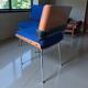 Pair of Marcom chairs in electric blue fabric, teak and chrome metal, 1970.