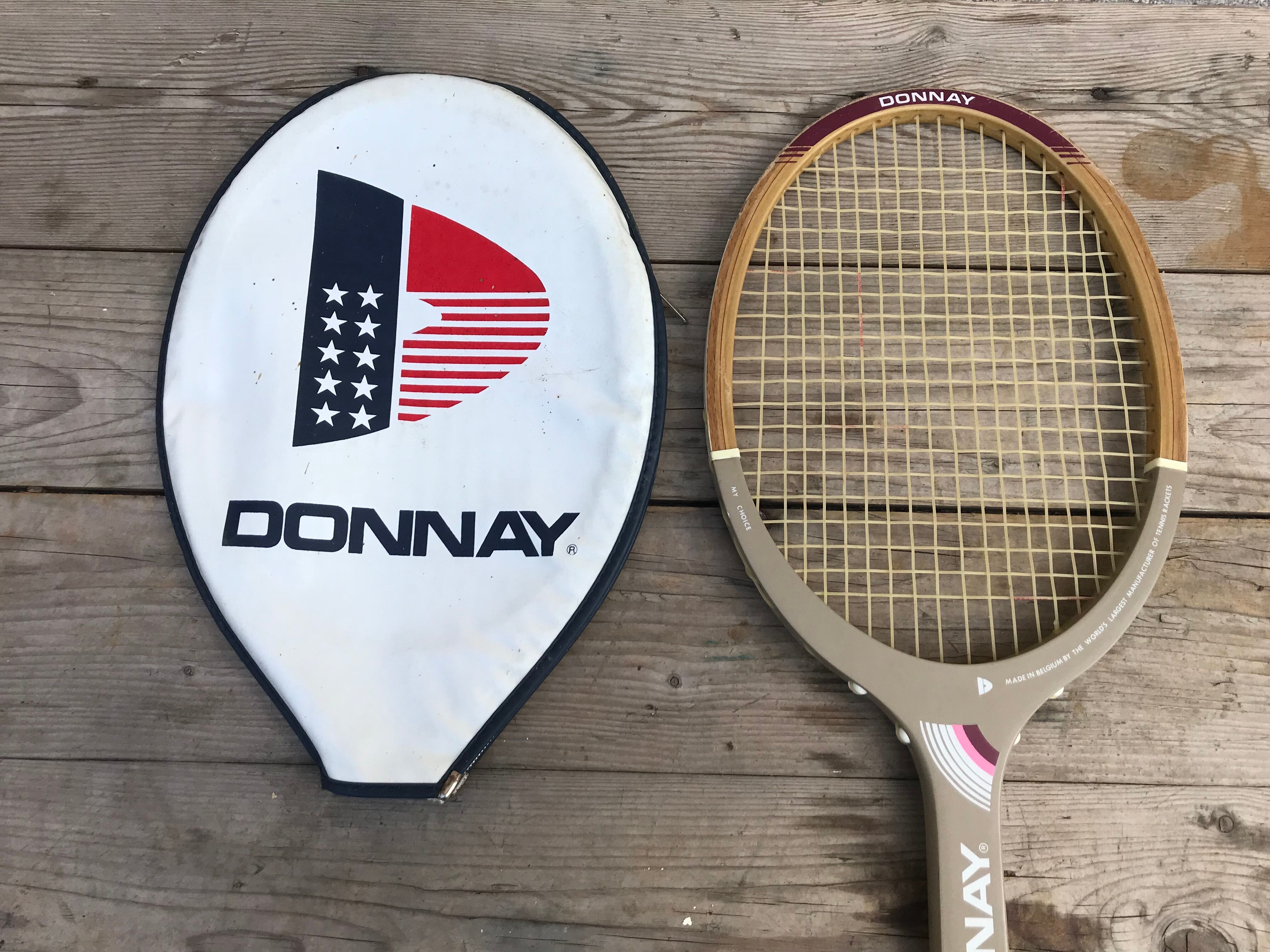 Old lady ace wood and leather vintage tennis racquet