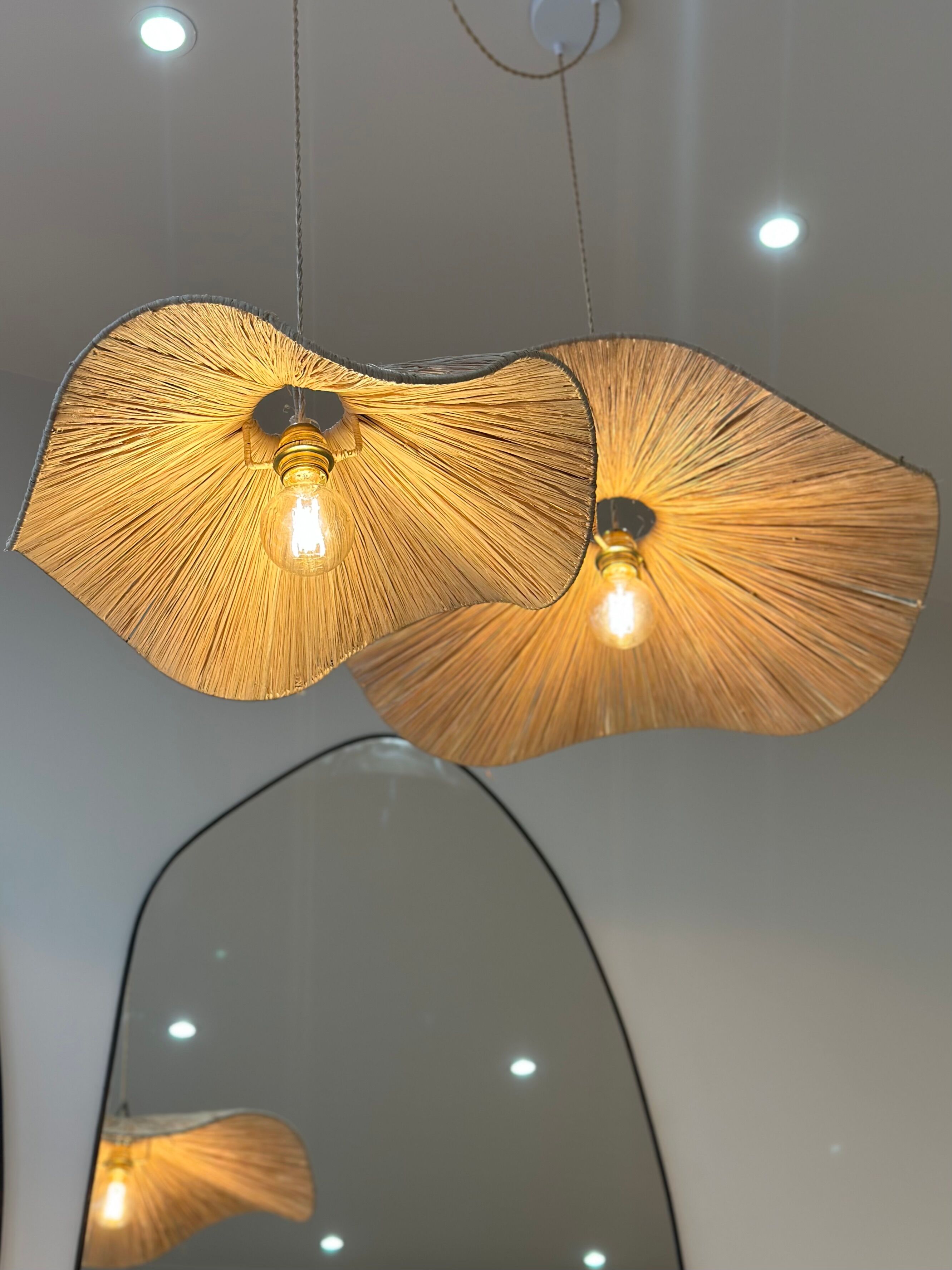 Hanging lamp flower wave raffia oda - l d75 cm