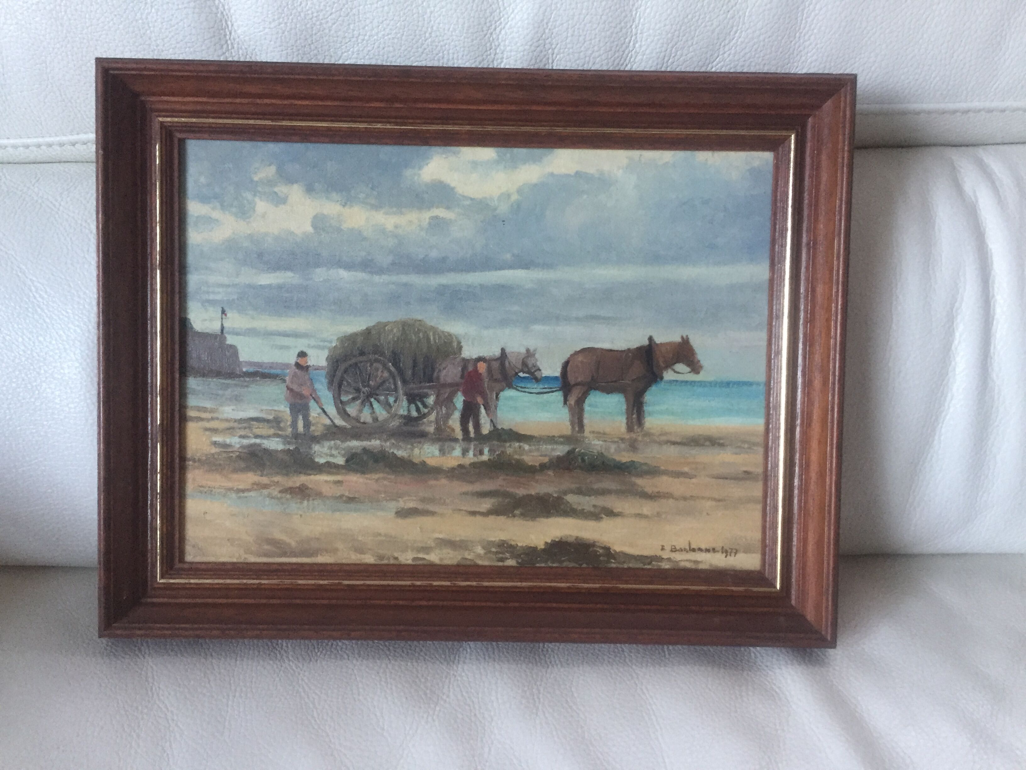 Oil on canvas gulls on the large beach of Saint-Malo