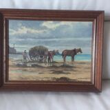 Oil on canvas gulls on the large beach of Saint-Malo