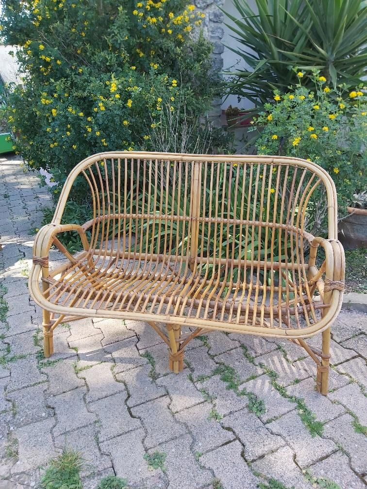 50s rattan bench