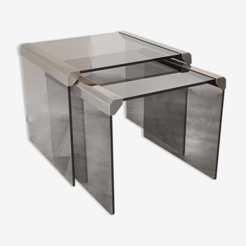 Set of 2 glass trundle tables by Gallotti and Radice 1970