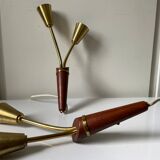 Pair of scandinavian midcentury wall lights sconces in brass & teak
