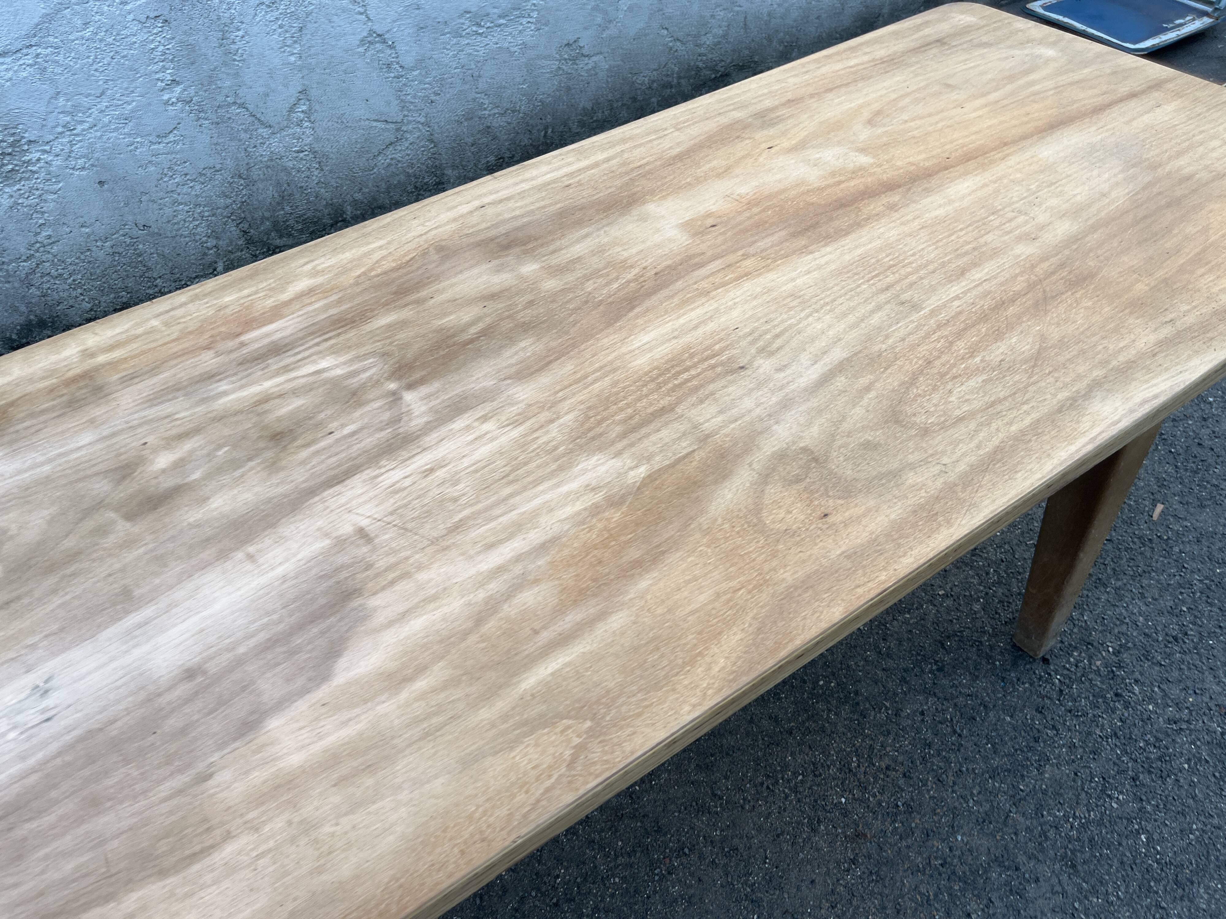 Large table 3 metres, tapered wooden legs, sanded top.