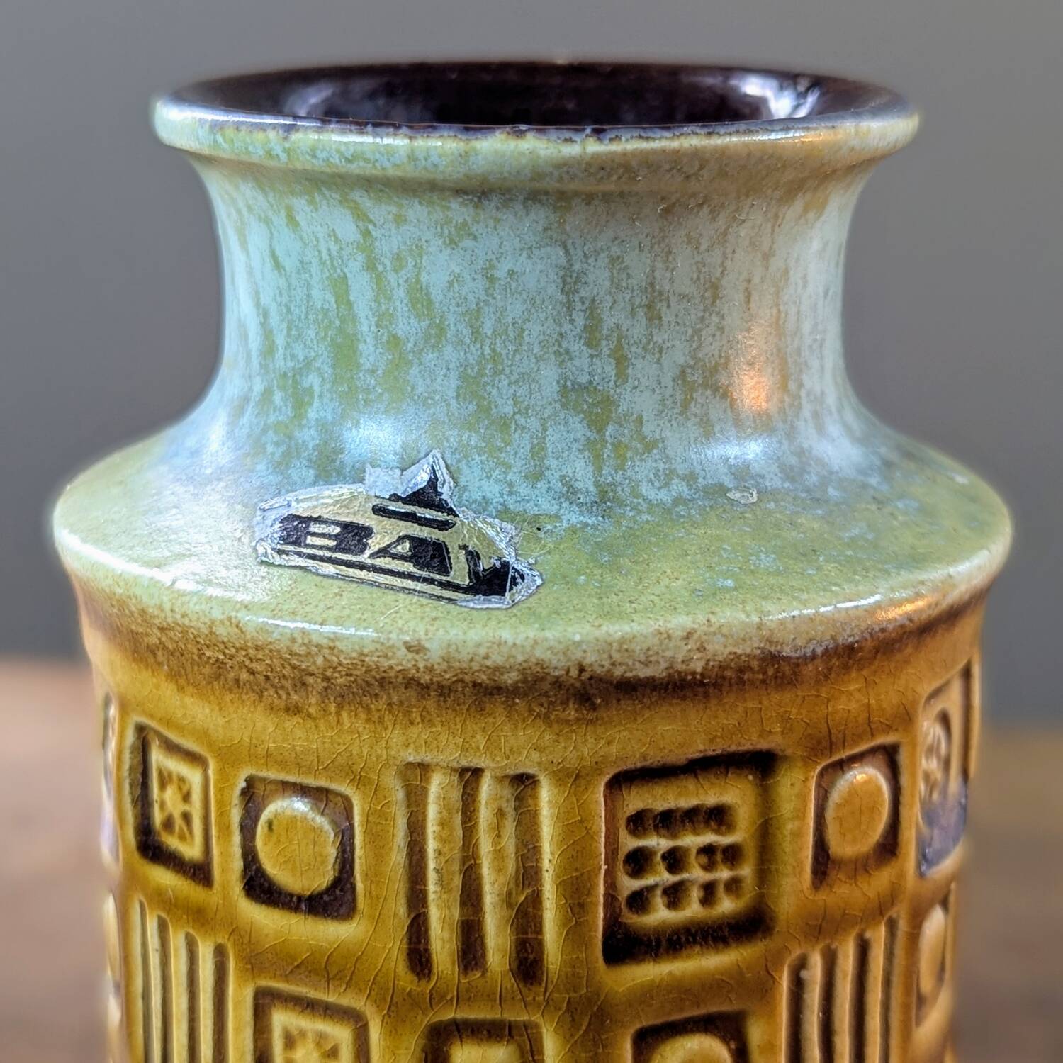 West Germany Bay 60-14 vase, vintage ceramic, geometric decoration