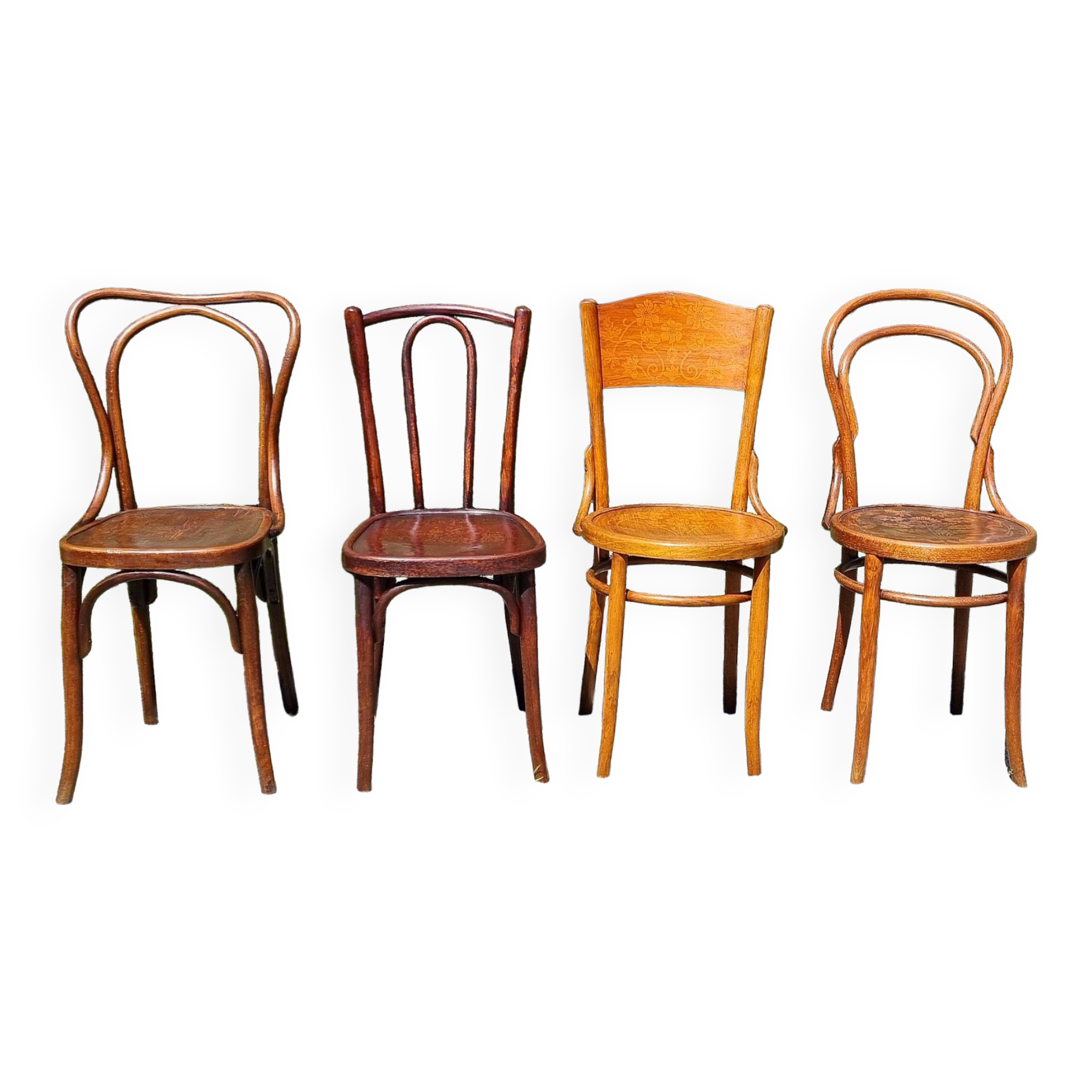 4 curved wooden bistro chairs early twentieth