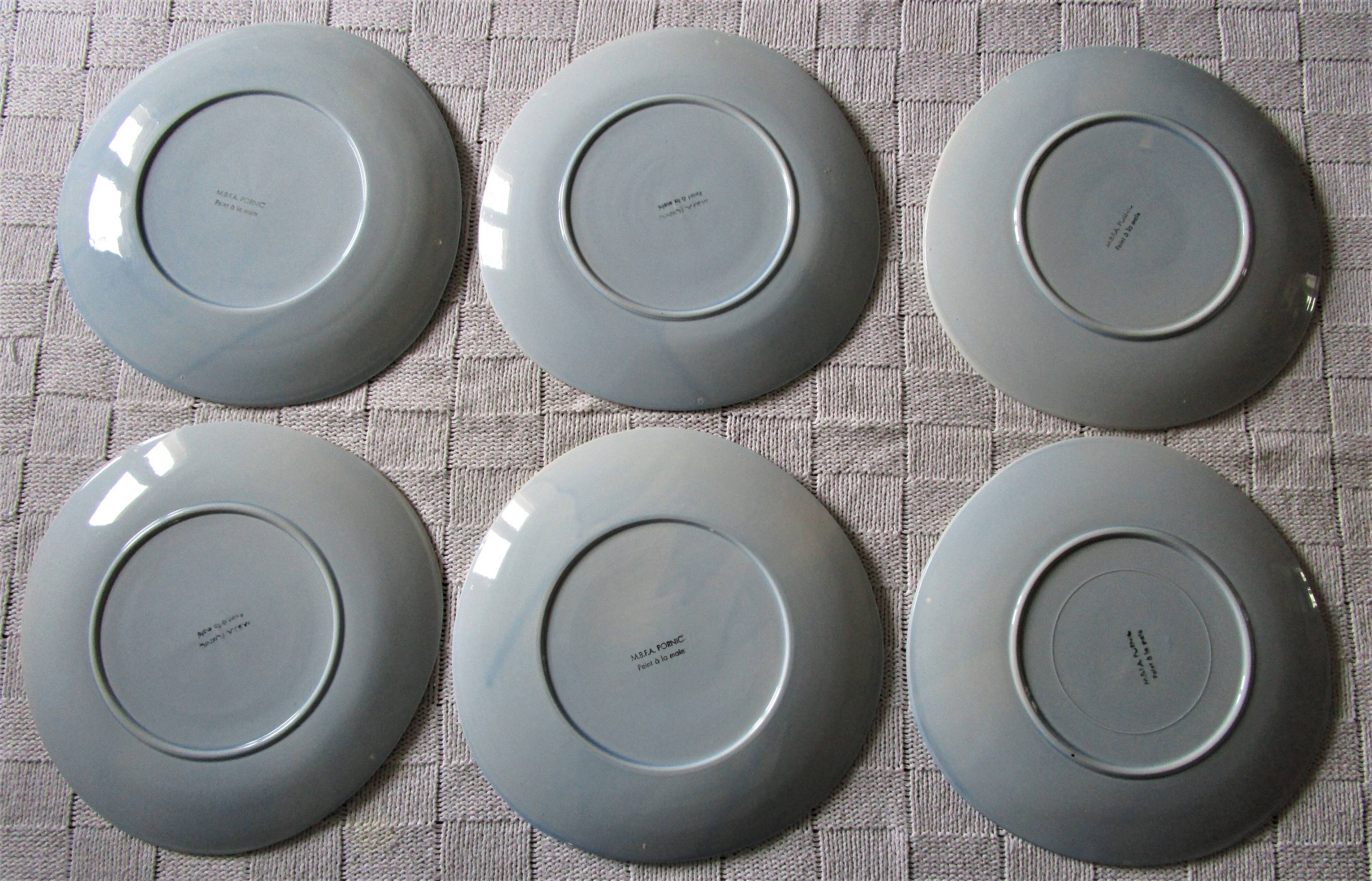 Six Pornic plates with fish and crayfish