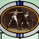 Art Deco Stained Glass Panel Depicting a Boxing Match, Belgium ca. 1910