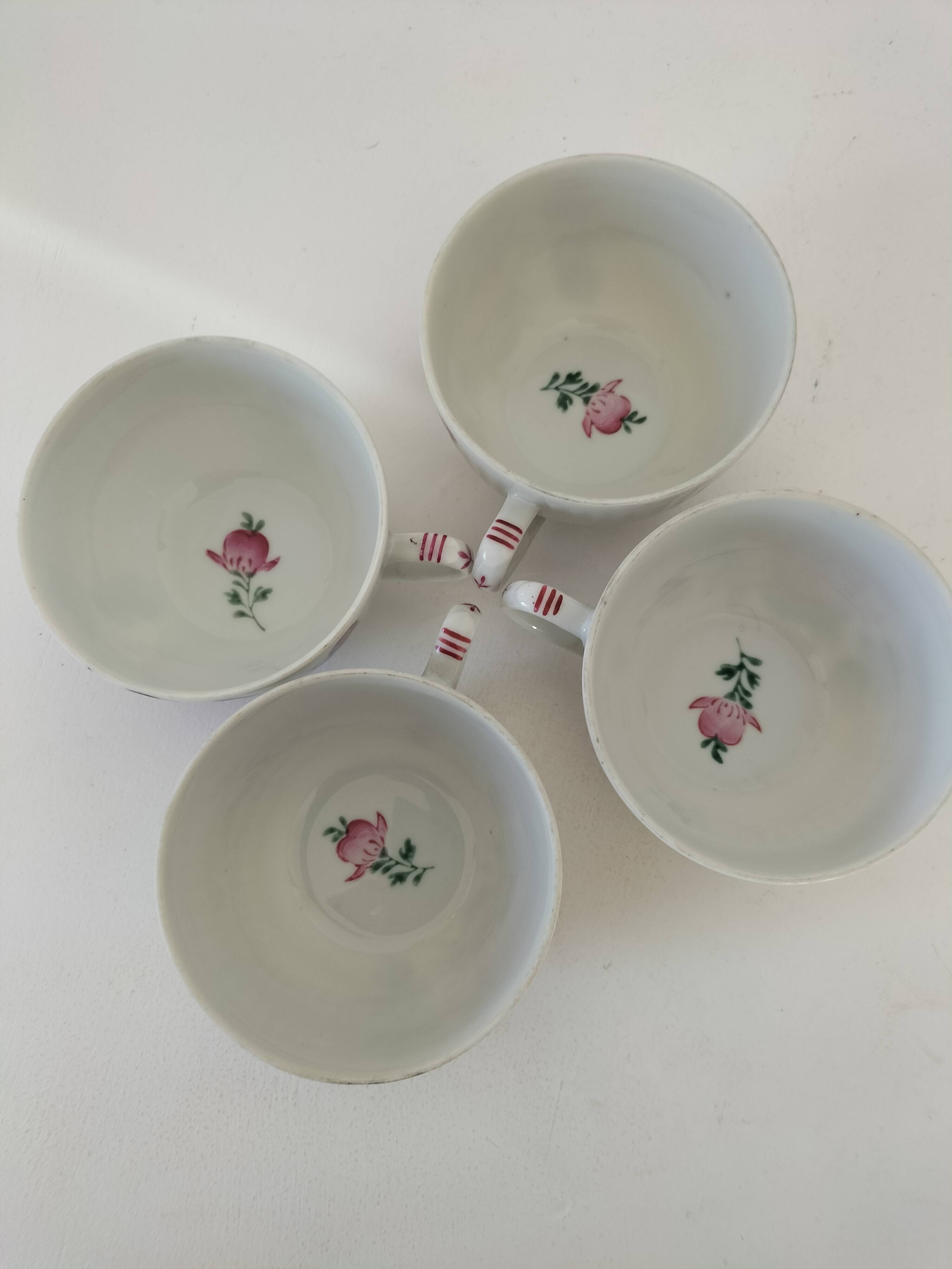 4 tasses scandinaves peintes main Arnold Wiig - Ostfriesland années 50-60