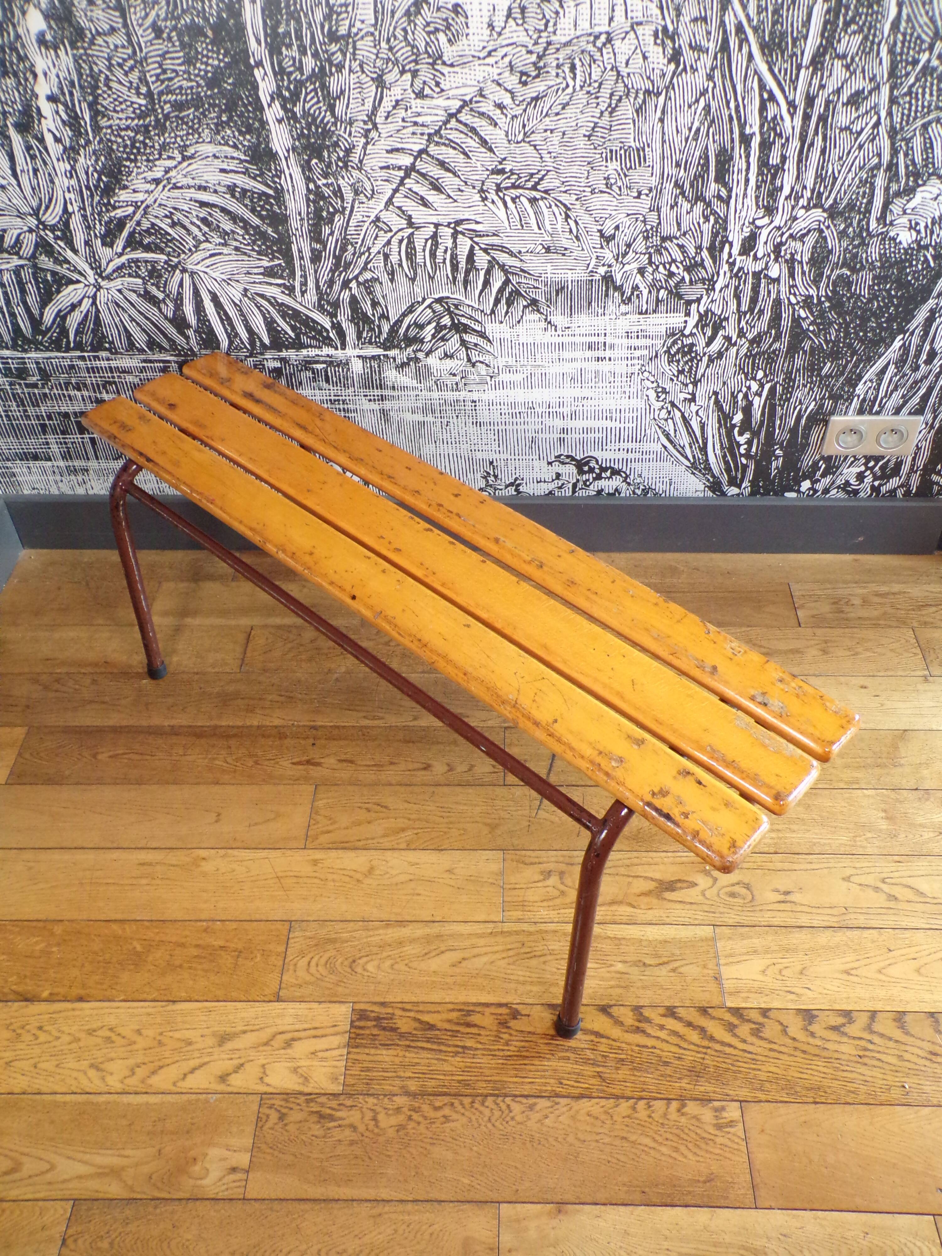 Slatted school bench