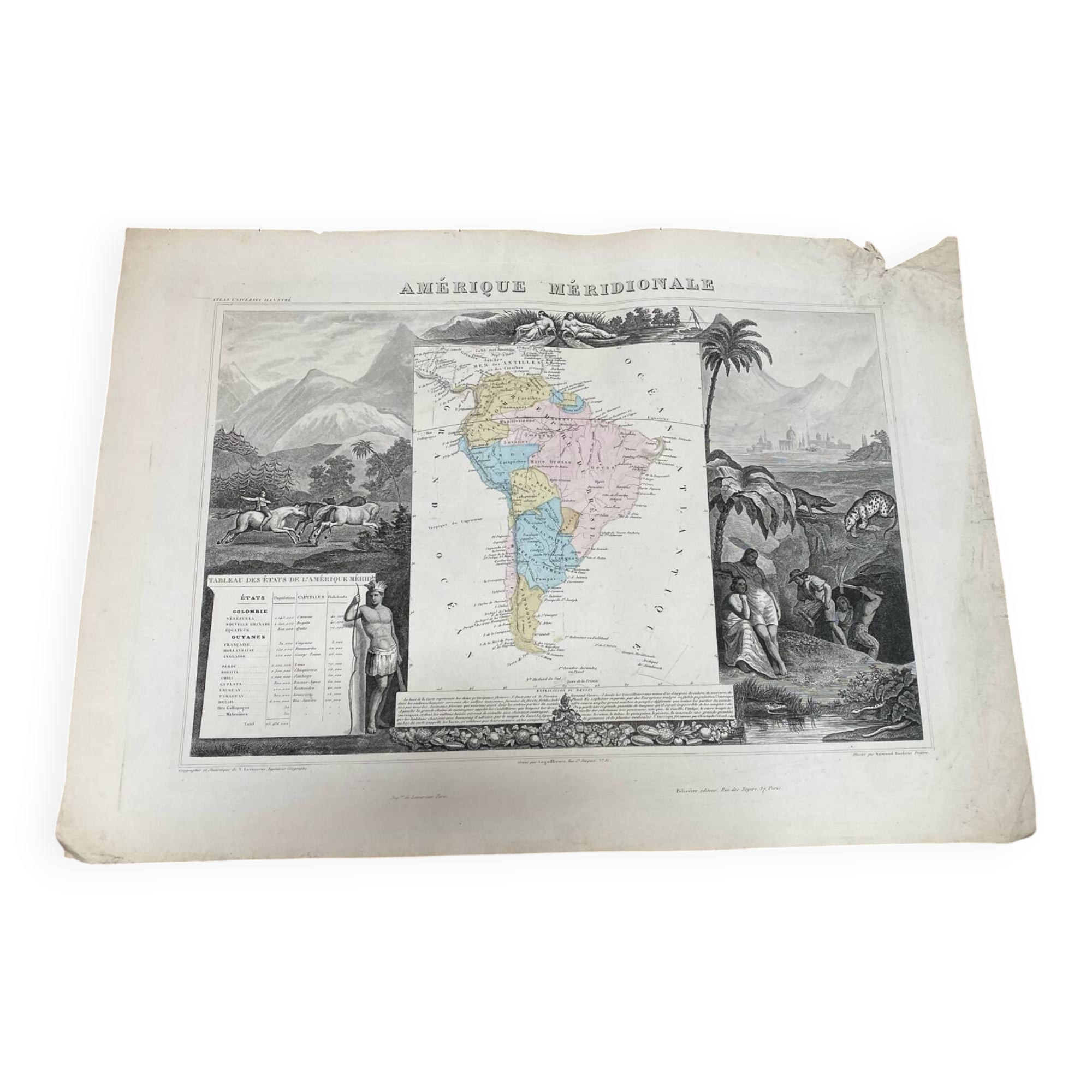 Old illustrated map of South America