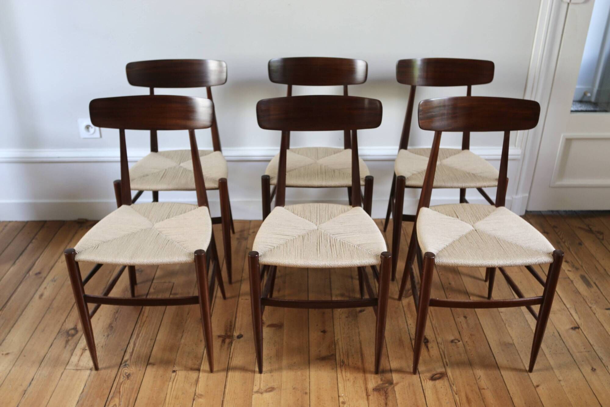 Rare set of 6 vintage Italian rope chairs by Eredi Marelli, 1950