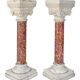 Pair of Brocatelle marble columns and stone with Corinthian capitals.