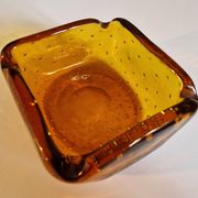Italian Murano Amber Bubble Glass Ashtray Bowl Circa 1960