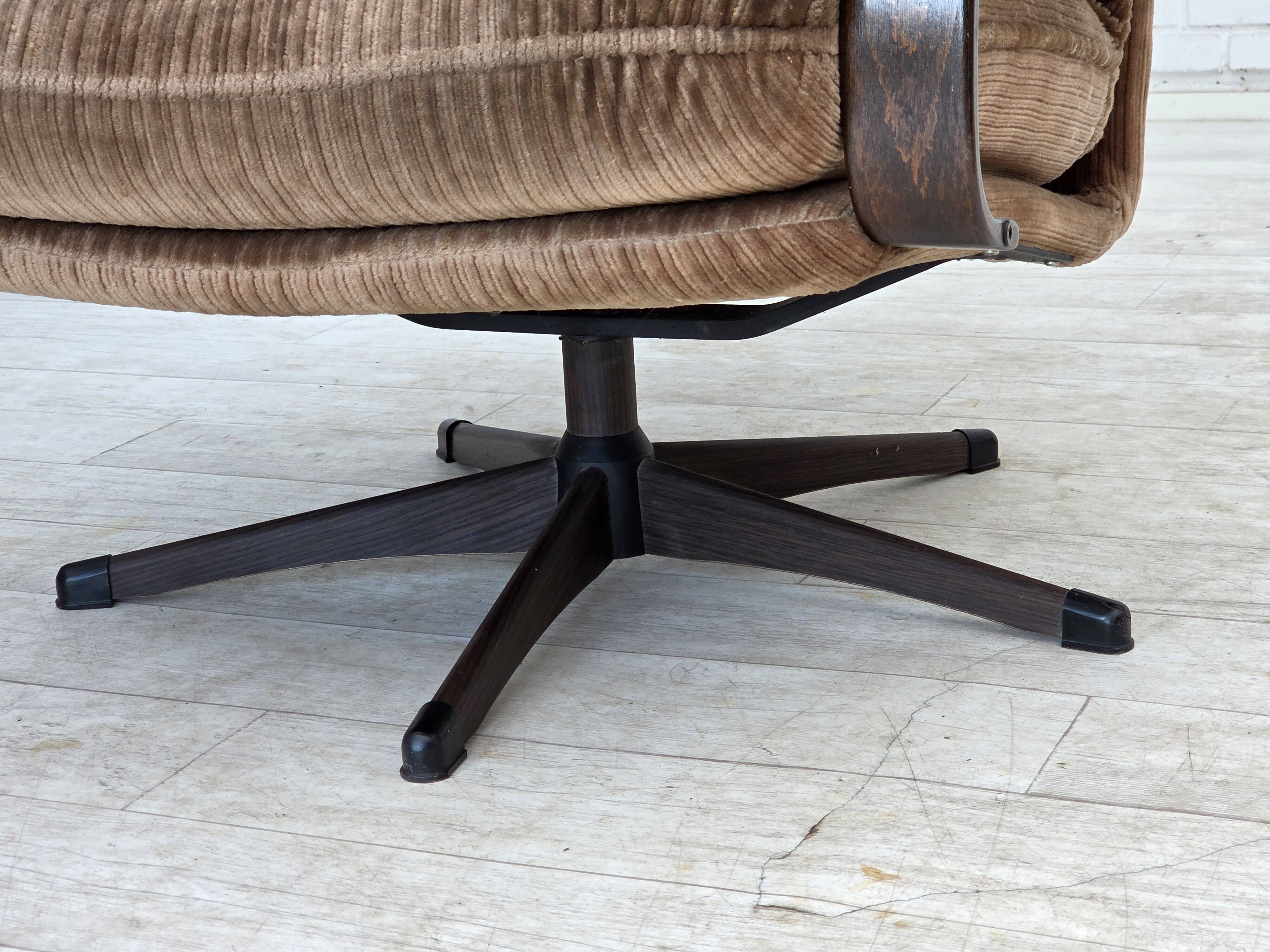 1970s, Danish swivel armchair, brown furniture corduroy.