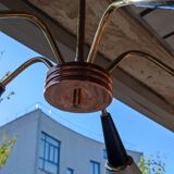 Five-branch opaline, bakelite and brass chandelier from the 50s