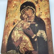 Religious ICON of the Virgin Vladimir Holy Theotokos on wooden support