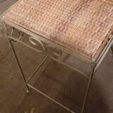 Side table welded metal and wicker