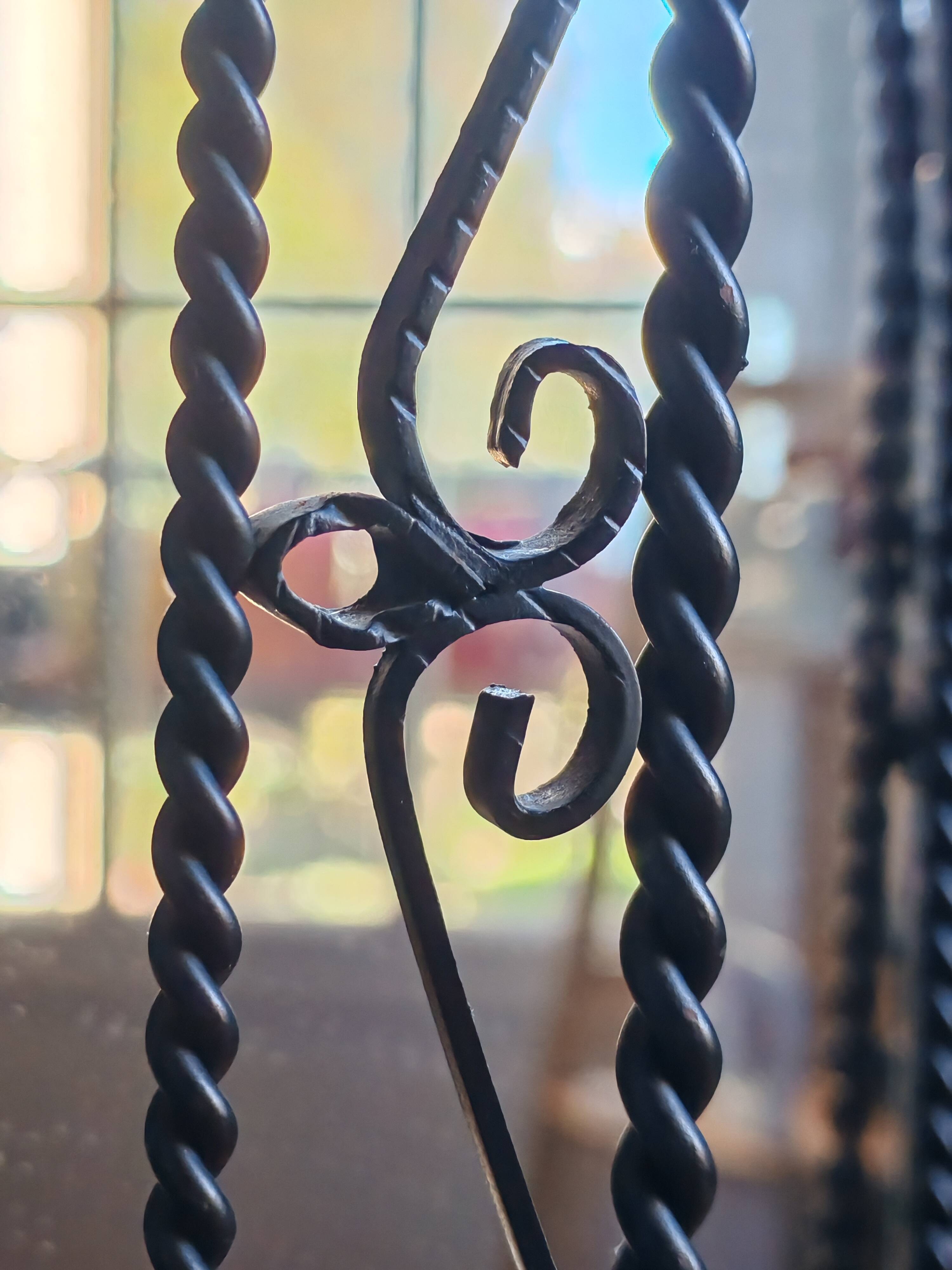 Vintage Black Wrought Iron Triptych Mirror