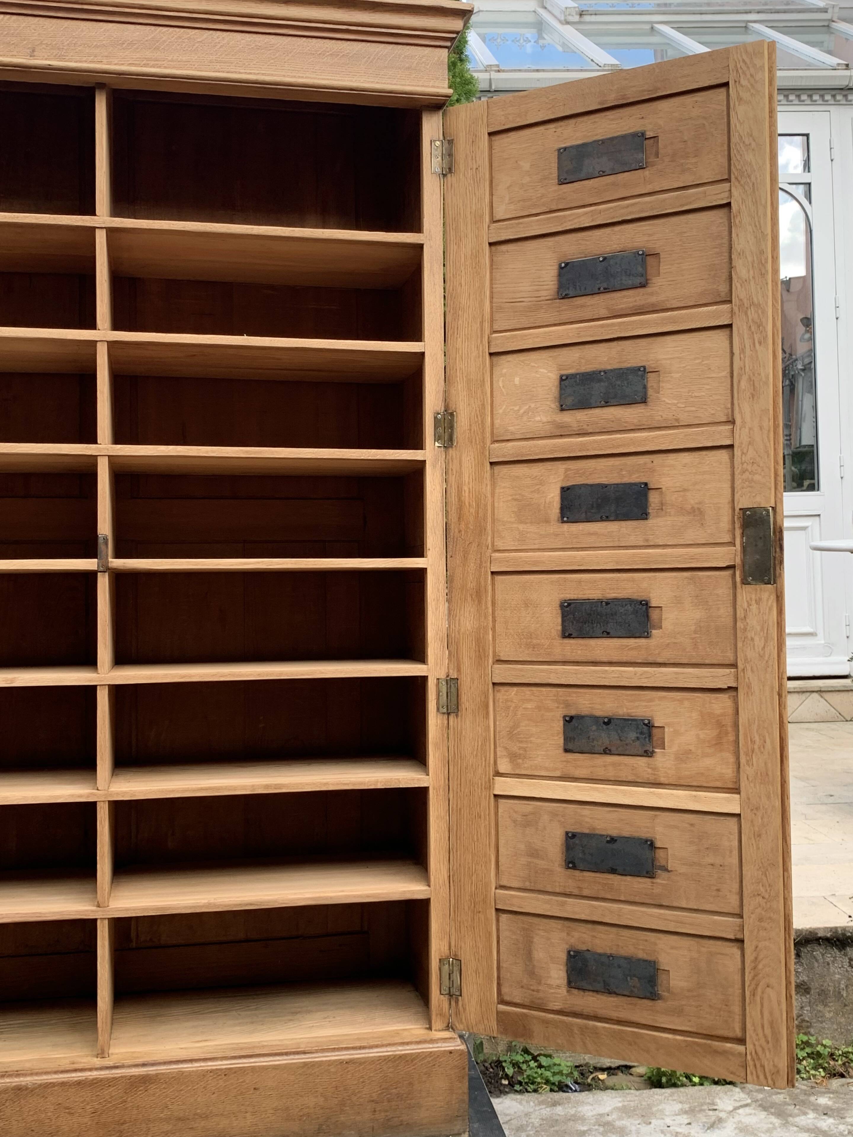 Solid raw oak notary cabinet, 1920