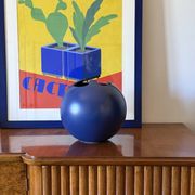 Modern blue spherical ceramic vase, Italy 1970