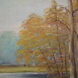 Painting „Two Birch by the Pond”, Scandinavian design, 1970s
