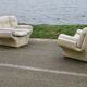 Pair of leather “space age” armchairs. Cream colour". Circa 1970.