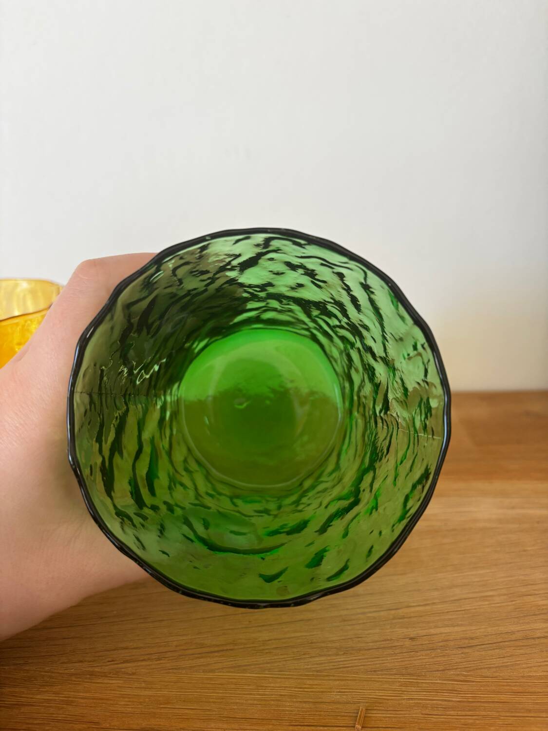 Vintage set of 6 Italian-made glasses, green and amber textured effect