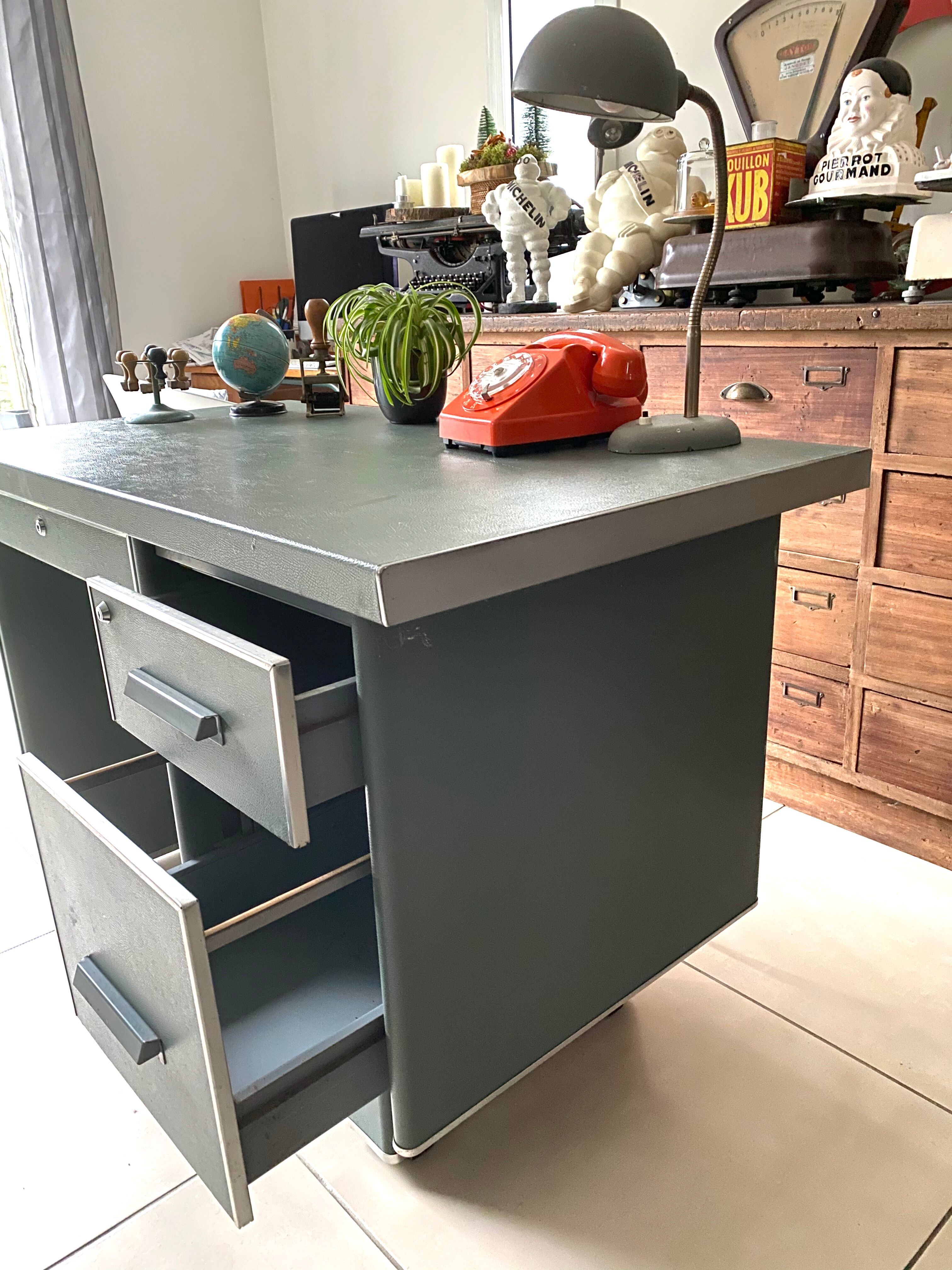 Vintage green metal industrial office