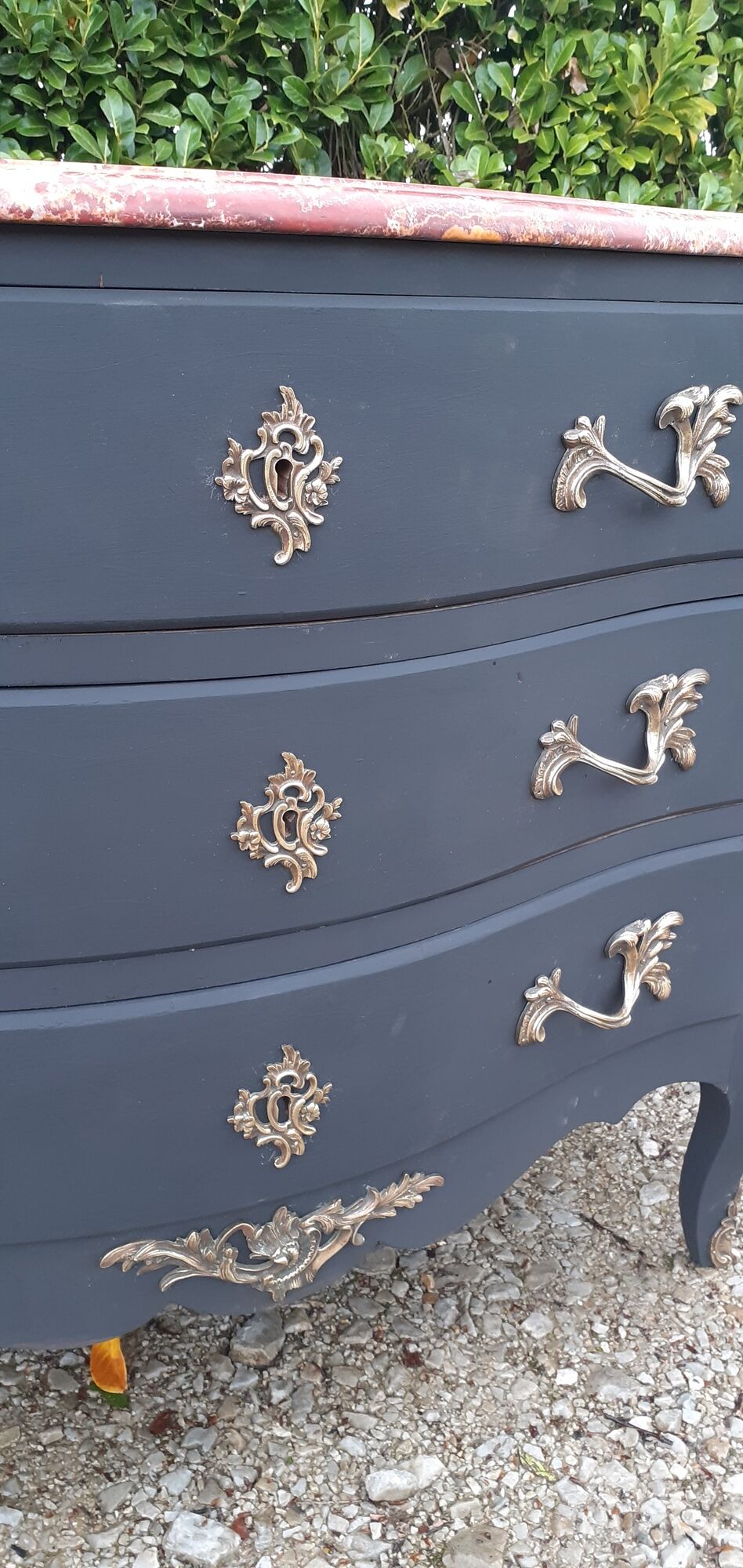 Chest of drawers 3 drawers Louis XV style curved black marble top