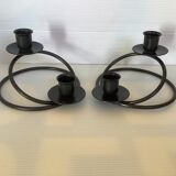 Pair of brutalist black metal candlesticks