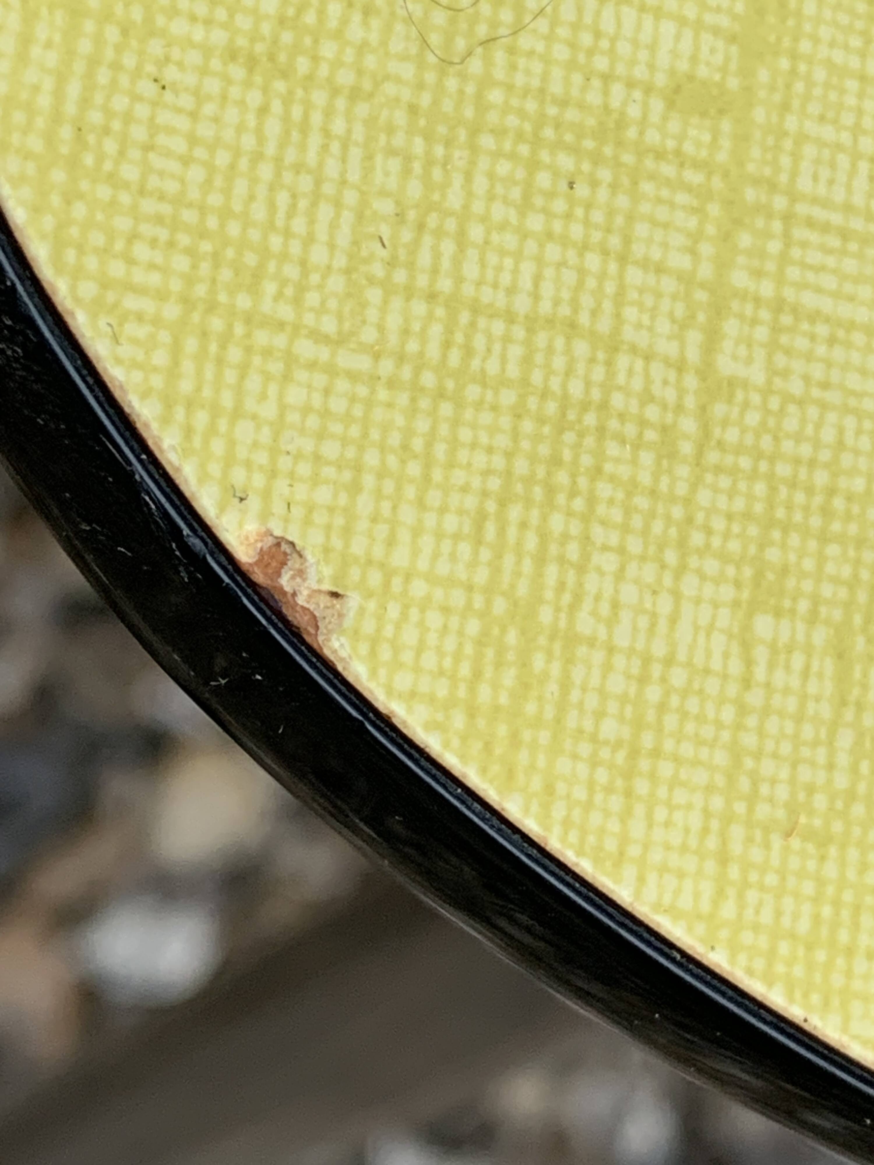 Yellow Formica chairs with compass legs, 1950s