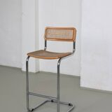 Tabouret de bar à assise tubulaire en rotin, style Marcel Breuer | Italie | Années 1970