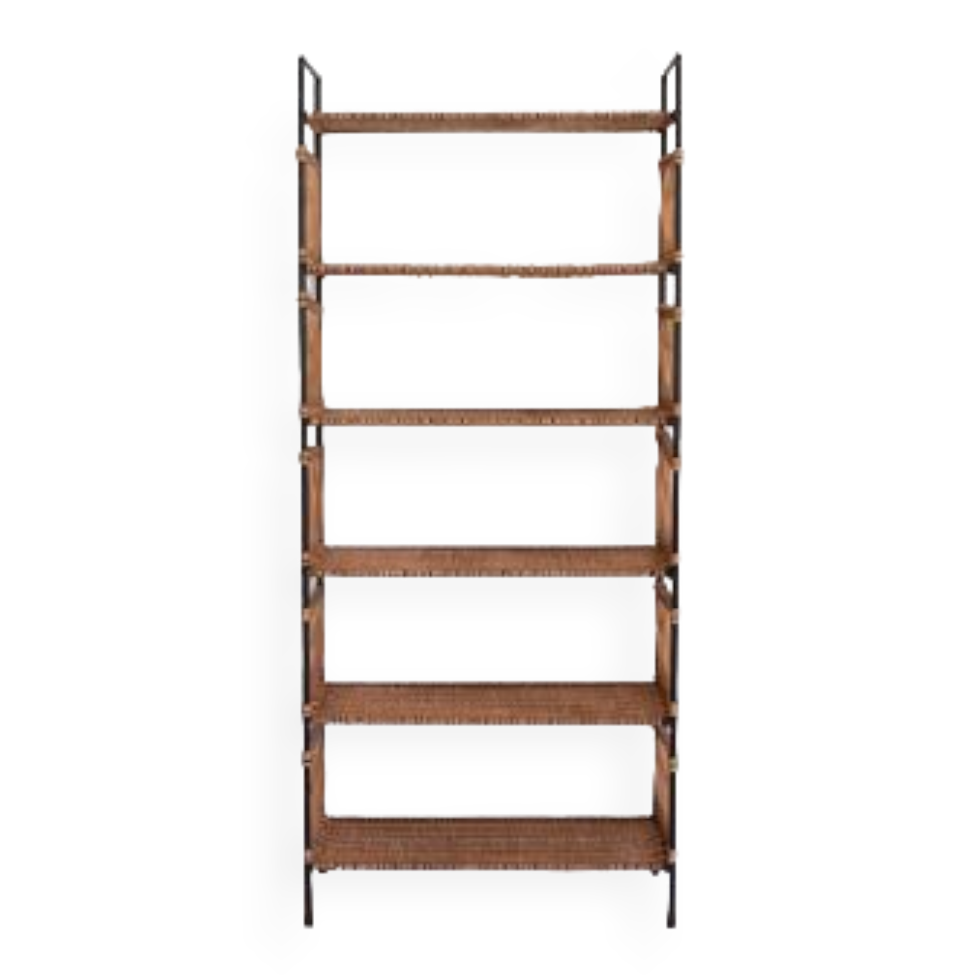 Shelf in braided rattan and black metal