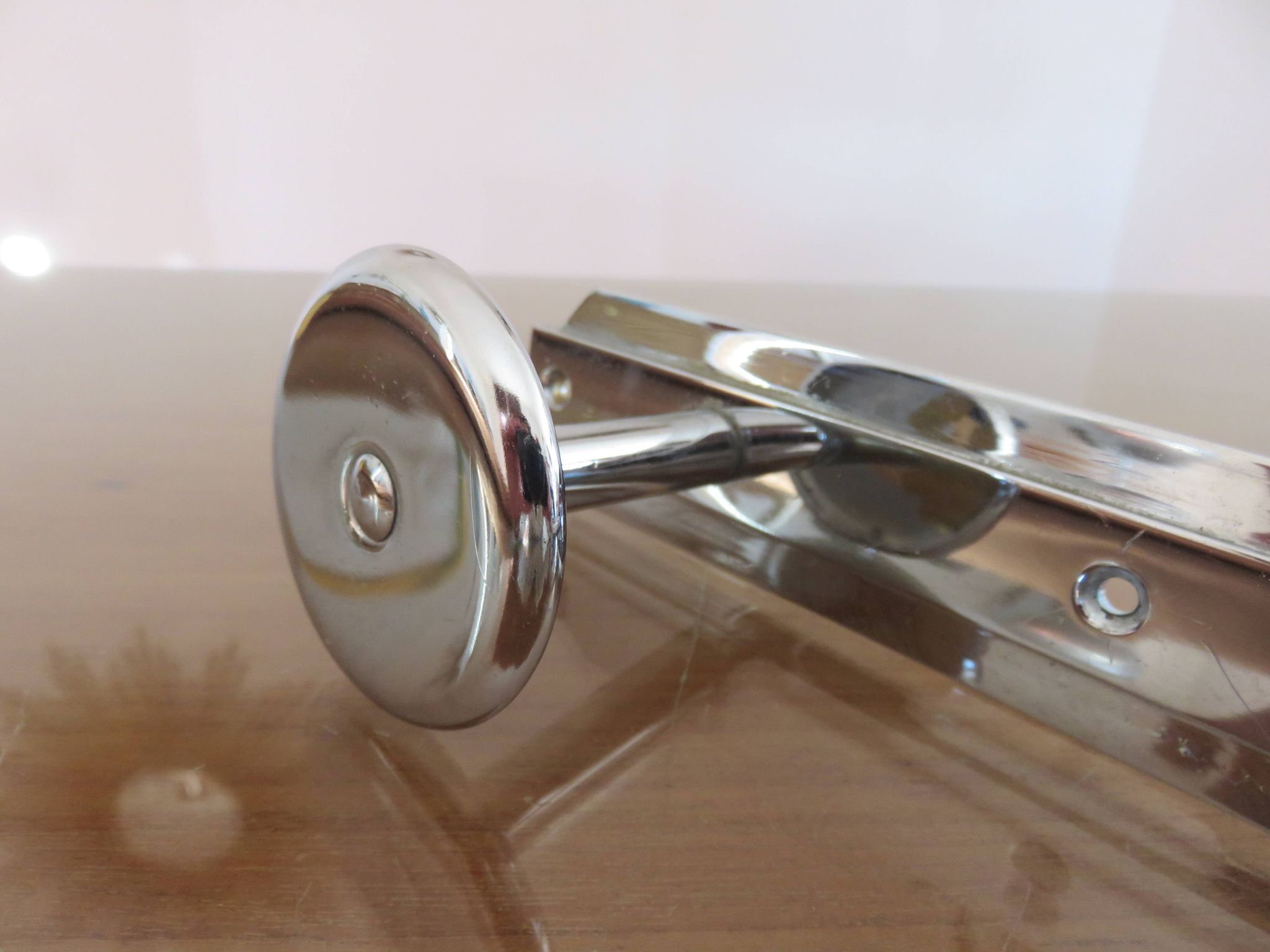 Wall coat rack with 2 hooks in chrome-plated brass from the 40s and 50s