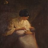 Spanish painting of an interior scene from the 20th century