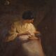 Peinture espagnole d'une scène d'intérieur du XXe siècle