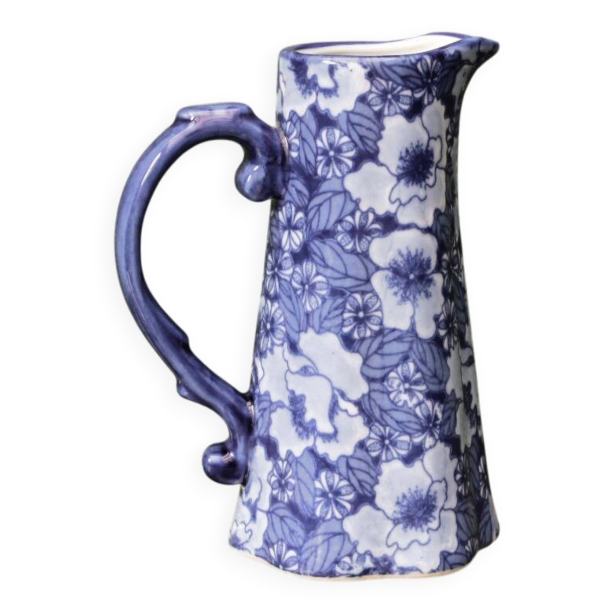 Fine English earthenware jug, cobalt blue decoration, Victoria Ware Ironstone.